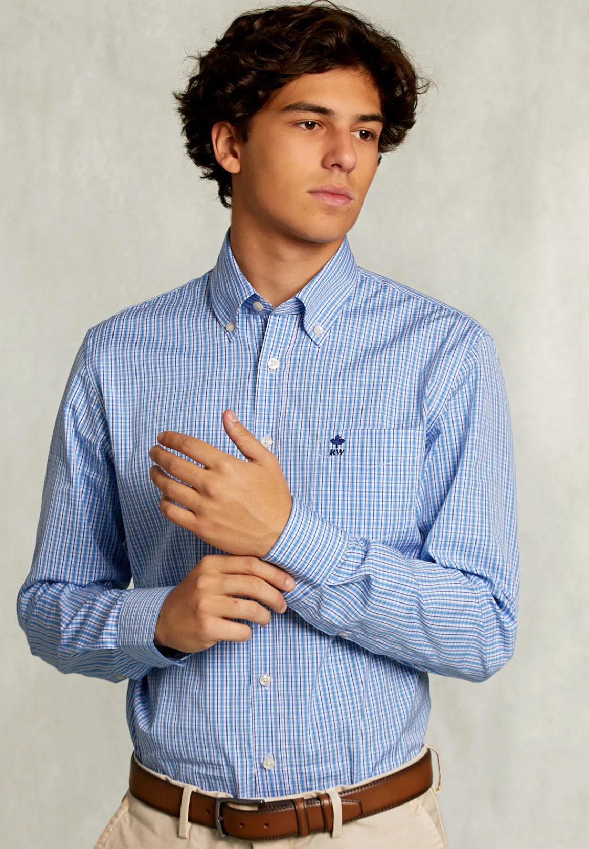 Online River Woods Custom fit geruit hemd met zak blauw/wit -