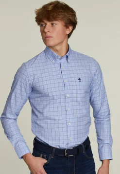 Hot River Woods Custom fit geruit hemd met zak blauw/wit -