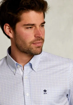 Sale River Woods Custom fit geruit hemd met zak wit/blauw -