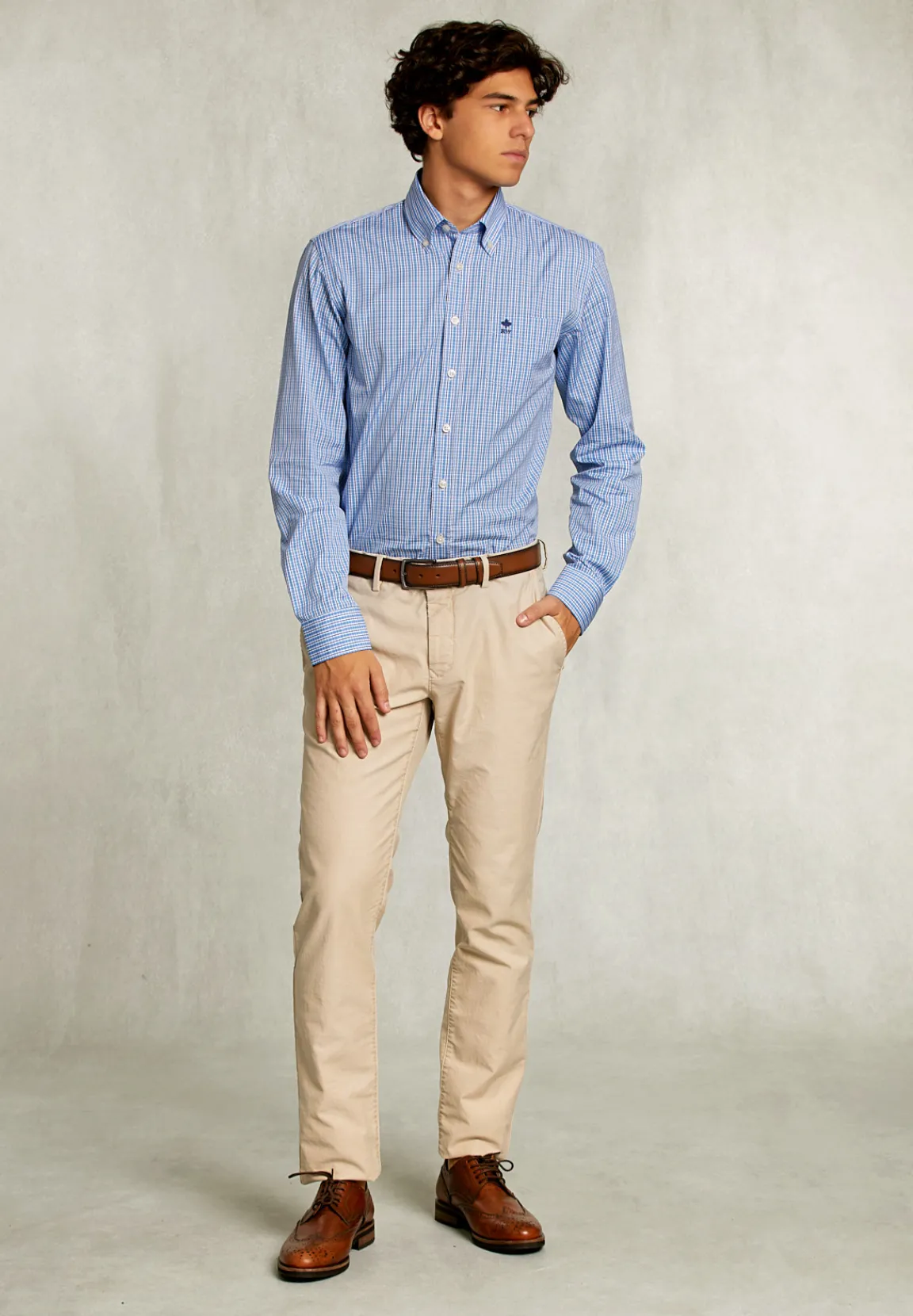 Online River Woods Custom fit geruit hemd met zak blauw/wit -