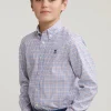 Online River Woods Custom fit geruit hemd oranje/blauw -
