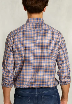 Online River Woods Custom fit geruit hemd oranje/blauw -