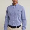 Outlet River Woods Custom fit geruit hemd performance stretch blauw/wit -