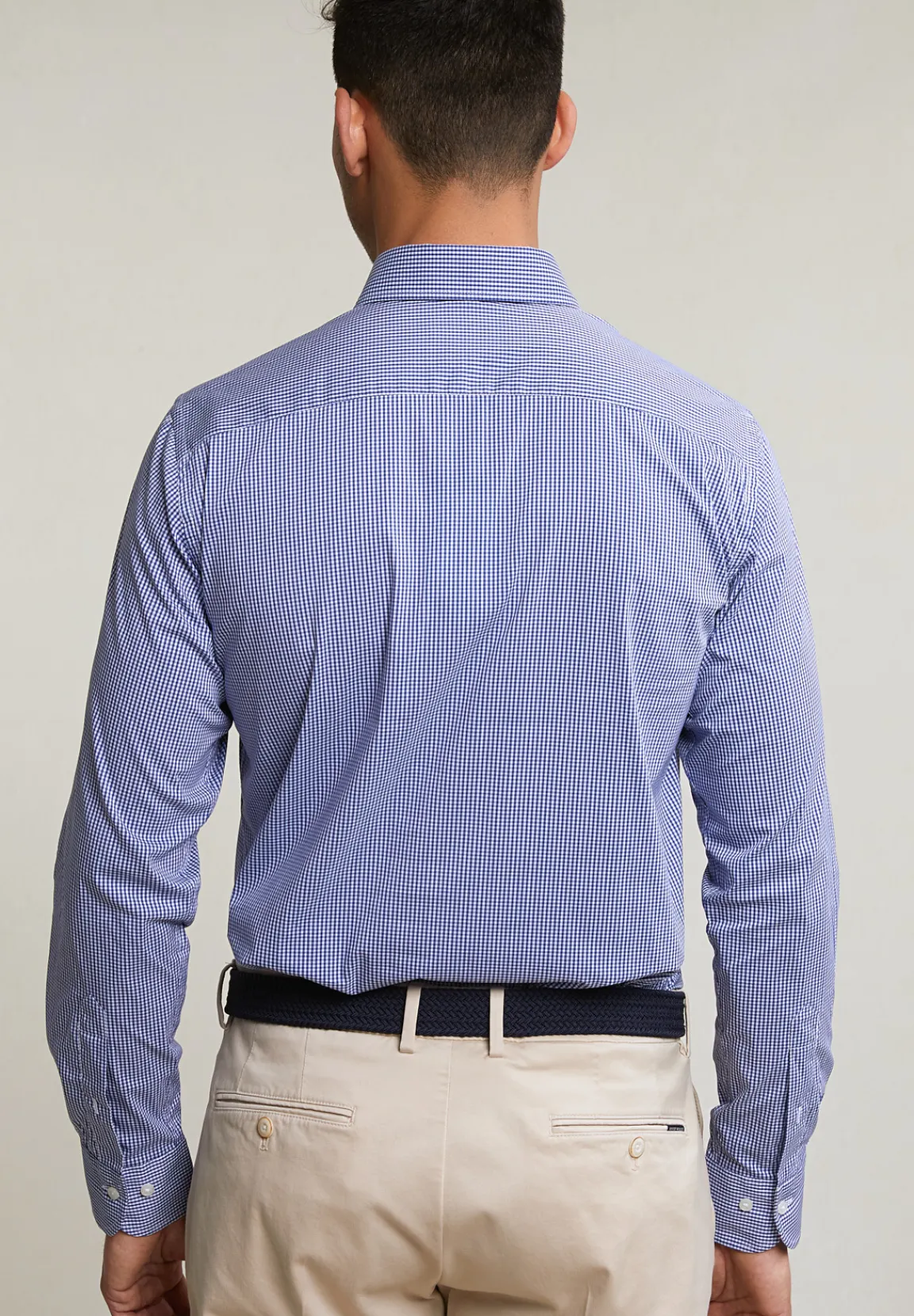 Outlet River Woods Custom fit geruit hemd performance stretch blauw/wit -