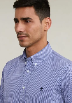 Outlet River Woods Custom fit geruit hemd performance stretch blauw/wit -
