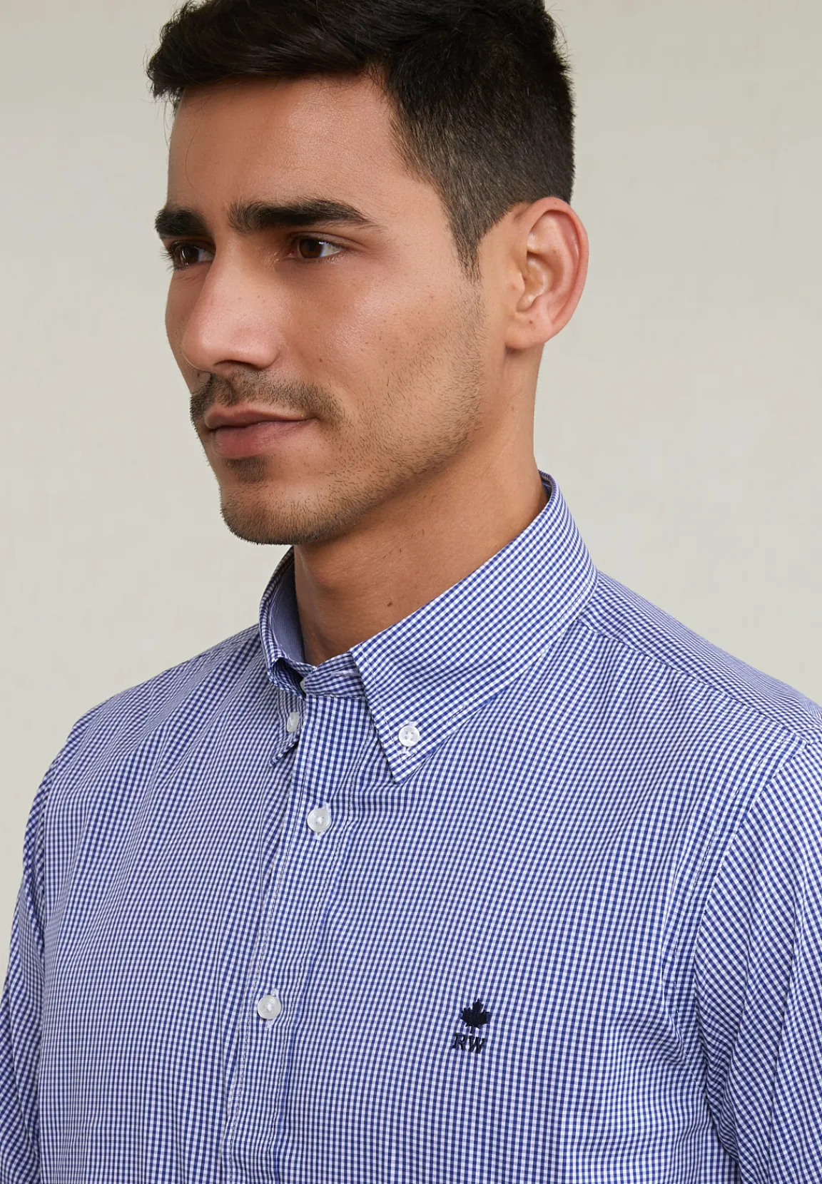 Outlet River Woods Custom fit geruit hemd performance stretch blauw/wit -