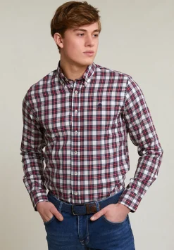 Online River Woods Custom fit geruit hemd rood/beige -