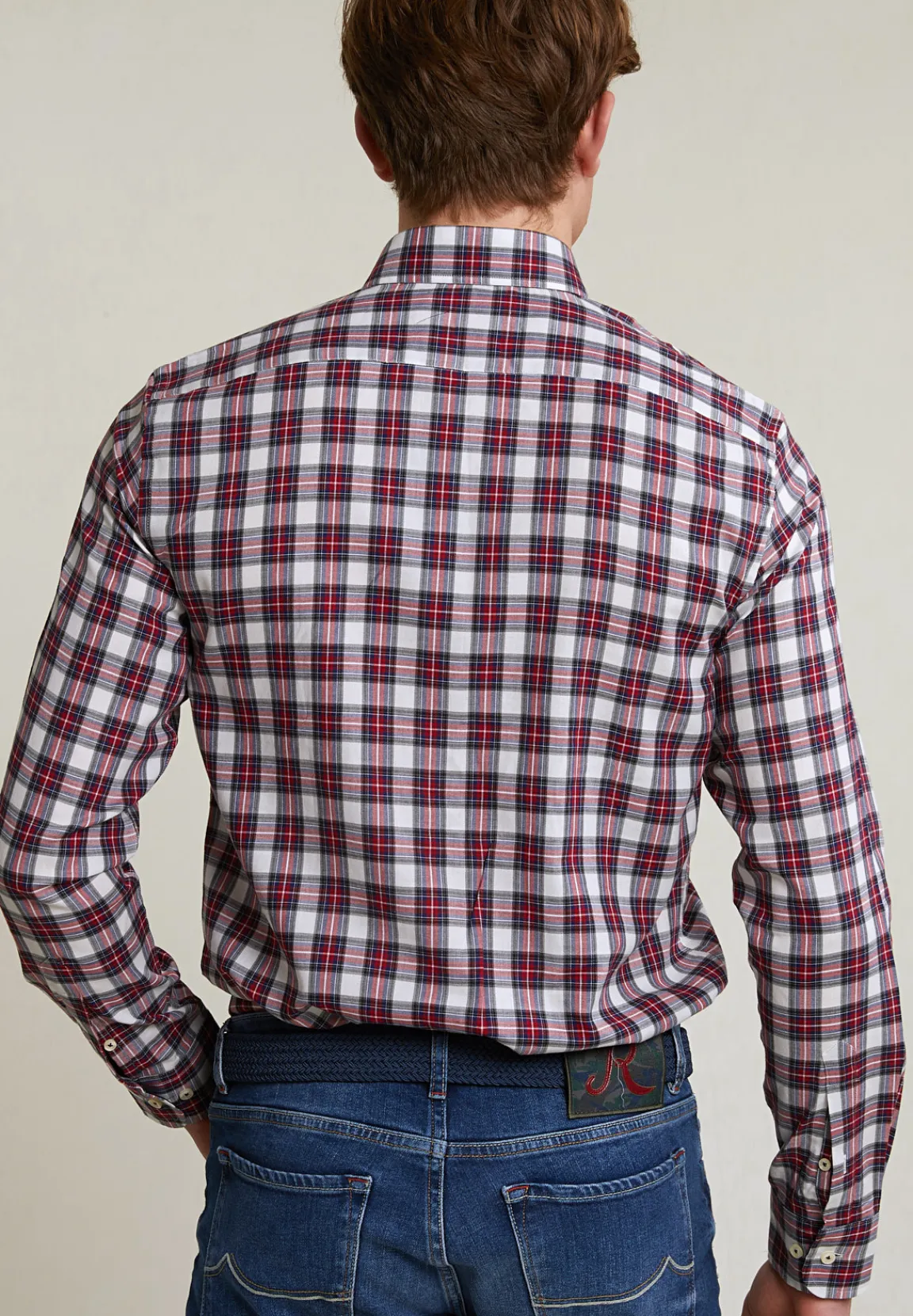 Online River Woods Custom fit geruit hemd rood/beige -