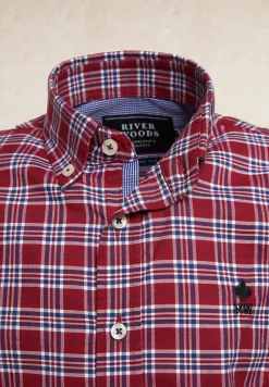 Best River Woods Custom fit geruit hemd rood/blauw -