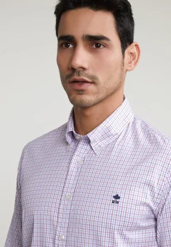 Clearance River Woods Custom fit geruit hemd rood/blauw -