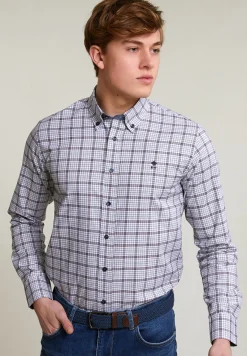 Discount River Woods Custom fit geruit hemd wit/bruin -