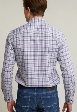 Discount River Woods Custom fit geruit hemd wit/bruin -