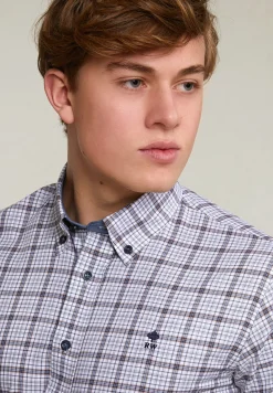 Discount River Woods Custom fit geruit hemd wit/bruin -