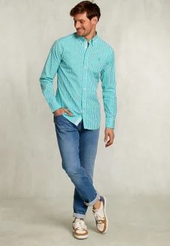 Sale River Woods Custom fit geruit hemd wit/groen -