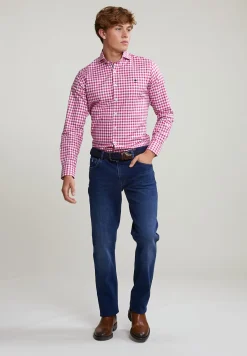 Online River Woods Custom fit geruit hemd wit/rood -