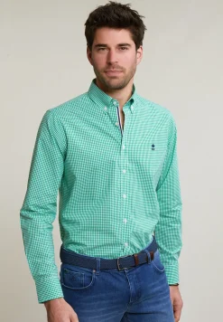 New River Woods Custom fit geruit katoenen hemd groen/wit -