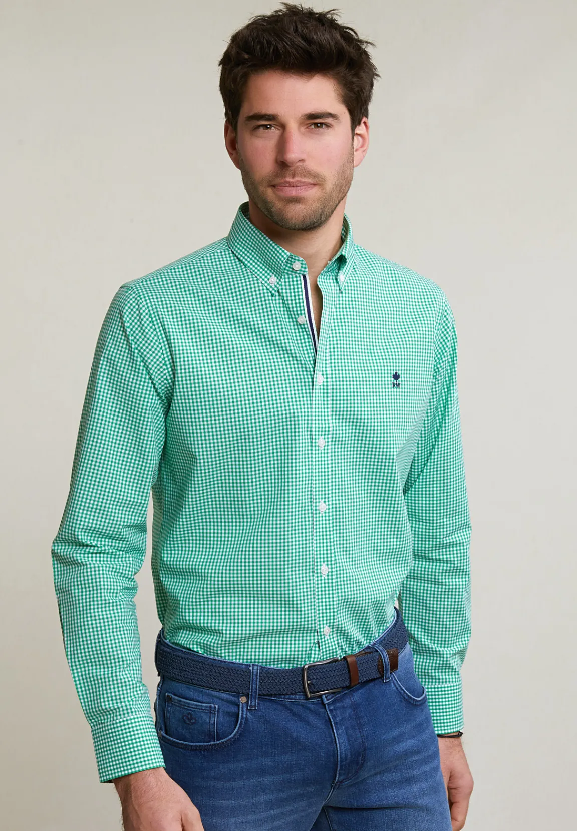 New River Woods Custom fit geruit katoenen hemd groen/wit -