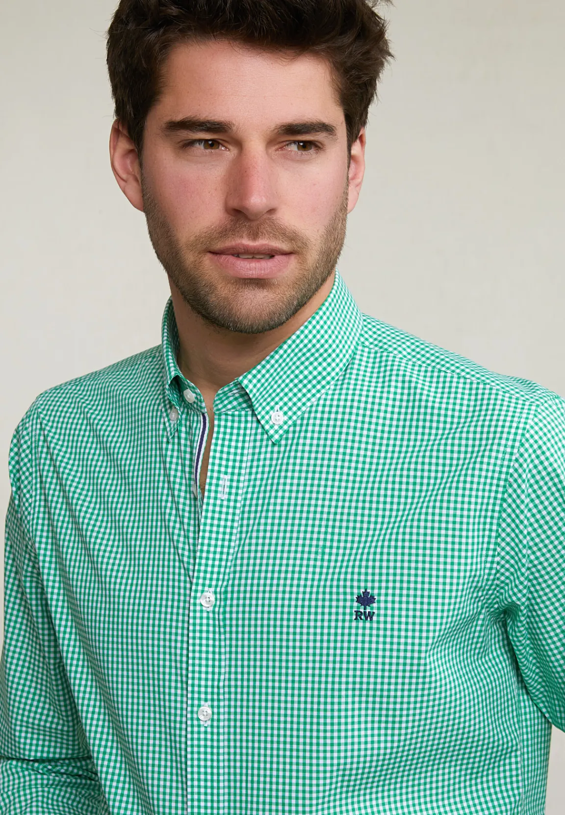 New River Woods Custom fit geruit katoenen hemd groen/wit -