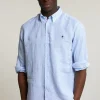 Discount River Woods Custom fit geruit linnen hemd blauw/wit -
