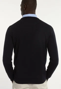 Sale River Woods Custom fit geruite merinotrui ronde hals dark navy -