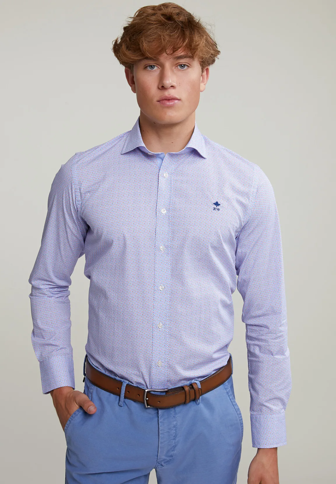 Sale River Woods Custom fit gestipt hemd blauw/rood -