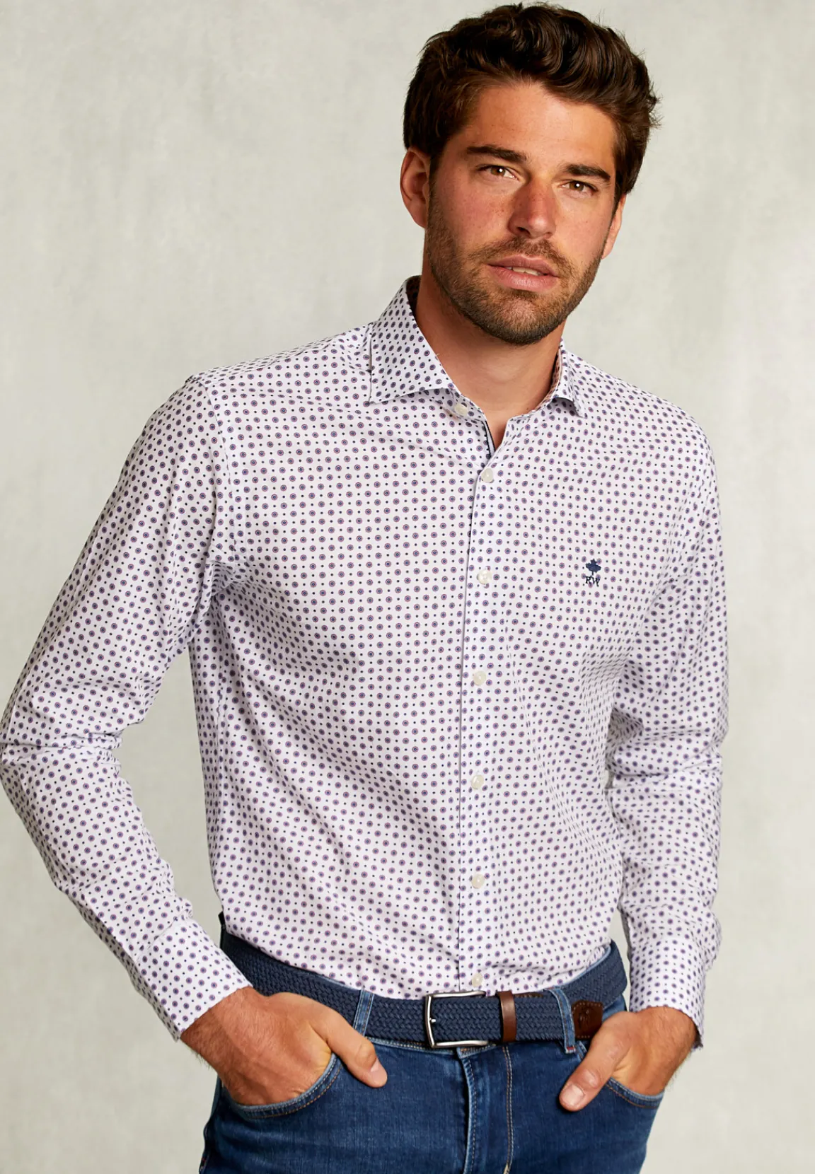 Clearance River Woods Custom fit gestipt hemd blauw/rood -