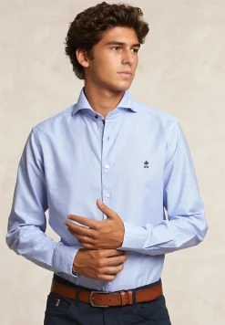 New River Woods Custom fit gestipt hemd blauw -
