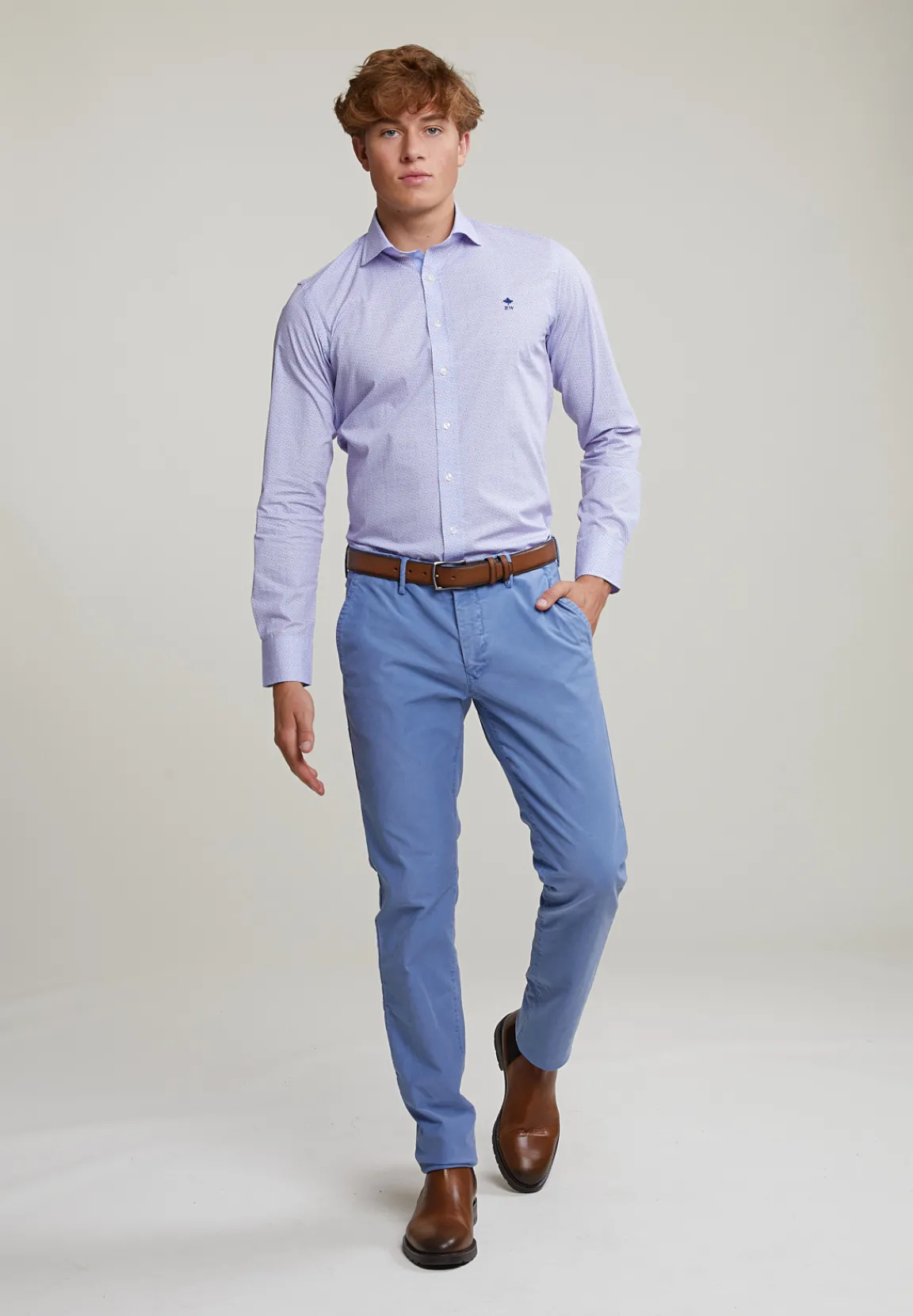 Sale River Woods Custom fit gestipt hemd blauw/rood -
