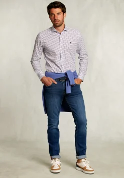 Clearance River Woods Custom fit gestipt hemd blauw/rood -