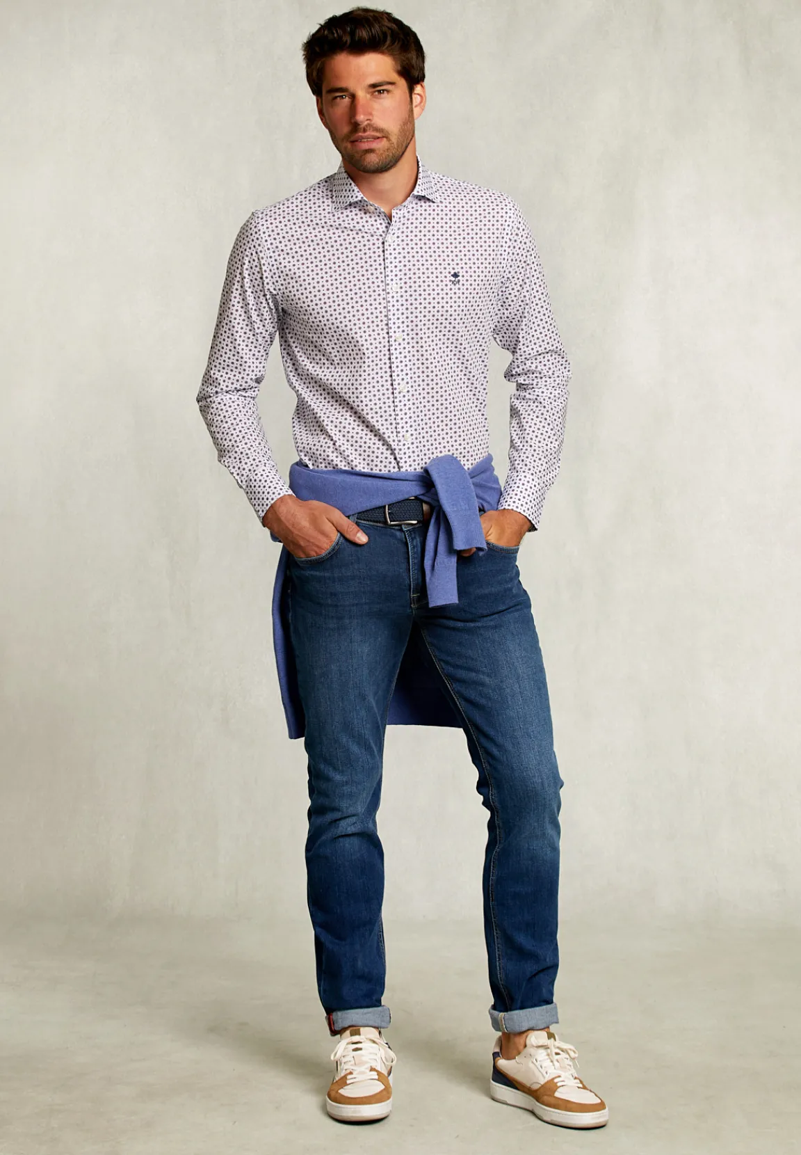 Clearance River Woods Custom fit gestipt hemd blauw/rood -