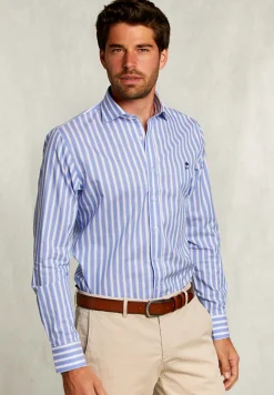 Discount River Woods Custom fit gestreept hemd blauw/wit -