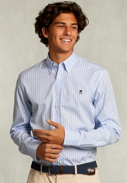 Clearance River Woods Custom fit gestreept hemd blauw/wit -