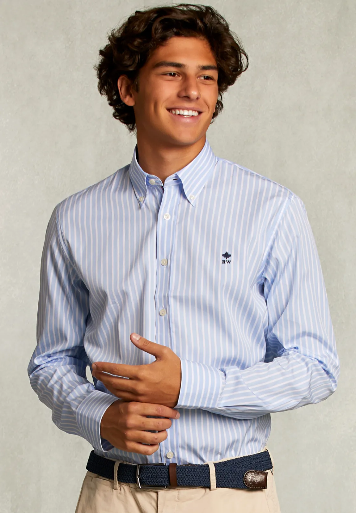 Clearance River Woods Custom fit gestreept hemd blauw/wit -