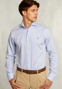 New River Woods Custom fit gestreept hemd blauw/wit -