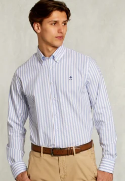 Best River Woods Custom fit gestreept hemd blauw/wit -