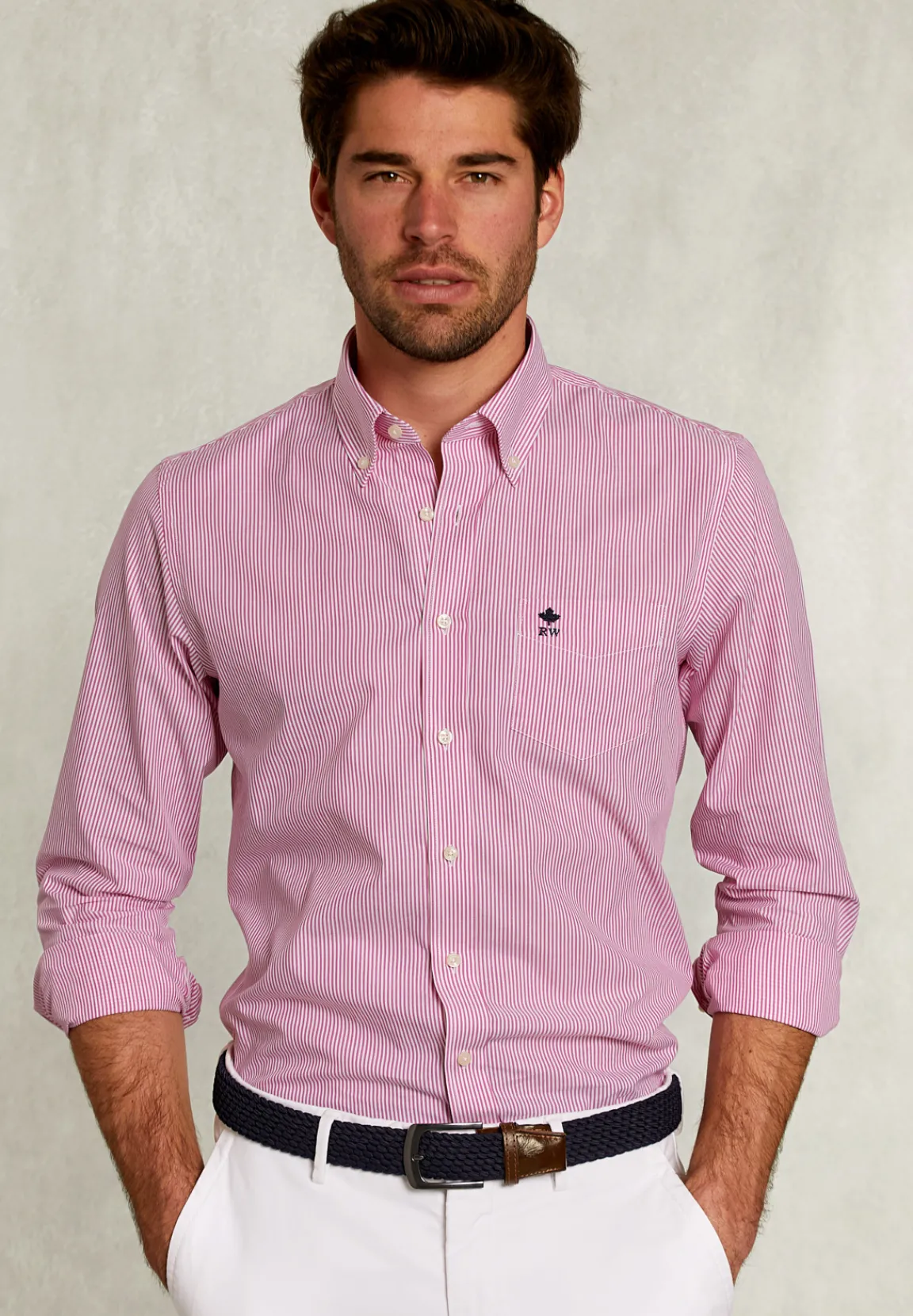 Sale River Woods Custom fit gestreept hemd met zak rood/wit -