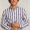 Best River Woods Custom fit gestreept hemd blauw/wit -