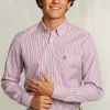 Hot River Woods Custom fit gestreept hemd met zak blauw/rood -