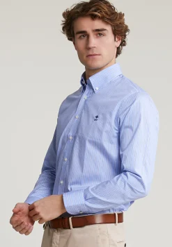 Best River Woods Custom fit gestreept hemd blauw/wit -