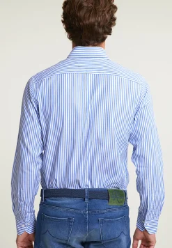Outlet River Woods Custom fit gestreept hemd blauw/wit -
