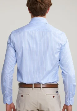 Outlet River Woods Custom fit gestreept hemd blauw/wit -