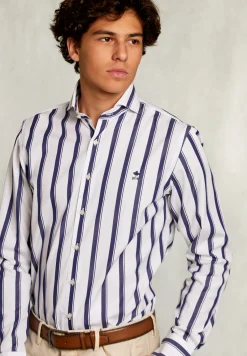 Best River Woods Custom fit gestreept hemd blauw/wit -