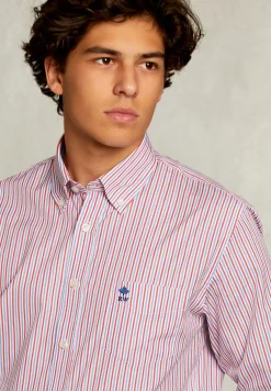 Hot River Woods Custom fit gestreept hemd met zak blauw/rood -