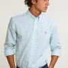 New River Woods Custom fit gestreept katoenen hemd groen/wit -