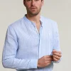 Hot River Woods Custom fit gestreept linnen hemd blauw/wit -