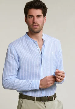 Hot River Woods Custom fit gestreept linnen hemd blauw/wit -
