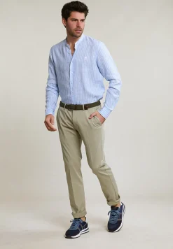 Hot River Woods Custom fit gestreept linnen hemd blauw/wit -