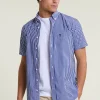 Online River Woods Custom fit gestreept performance stretch hemd korte mouwen blauw/wit -