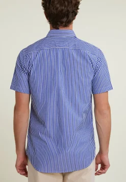 Online River Woods Custom fit gestreept performance stretch hemd korte mouwen blauw/wit -