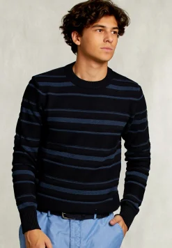 Online River Woods Custom fit gestreepte pima katoen trui blauw -